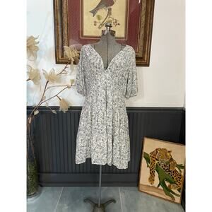 Xirena Blue Floral Cotton Mini Dress Open Back Tie Cottagecore Small